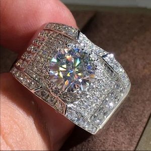 NEW SILVER BLING CUT SOLITAIRE ROCK CUBAN RING